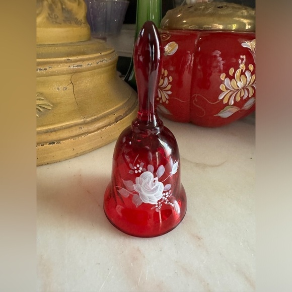 Vintage Fenton Ruby Red Hand Painted Small Bell - Picture 1 of 3